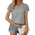 thumbnail image 1 of Arvbitana Women Pleated Short Sleeve Tops Summer V Neck T-Shirts Casual Loose Fit Blouses S-XXL, 1 of 5
