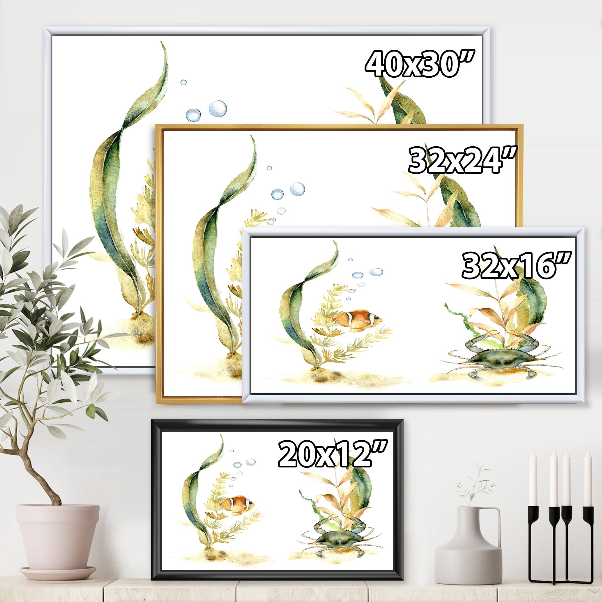 Designart 'Tropical Fish With Air Bubble and Algae' Traditional Framed Canvas Wall Art Print