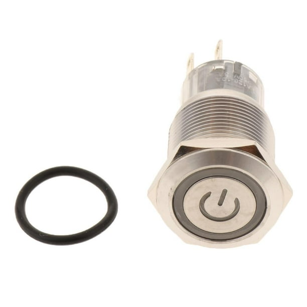 de metal sólido con enclavamiento Botón pulsador Interruptor de encendido y apagado 12V 19mm IP67 Amarillo kusrkot Interruptor de botón pulsador LED