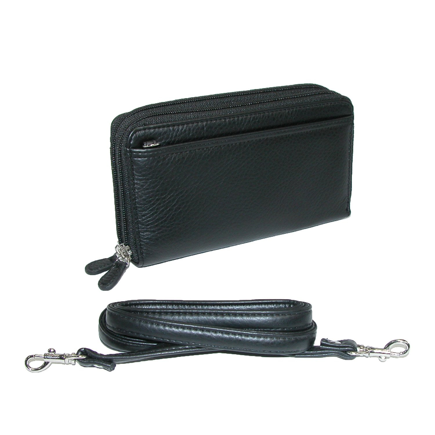 Pebbled Double Zip String Along Wallet BLACK