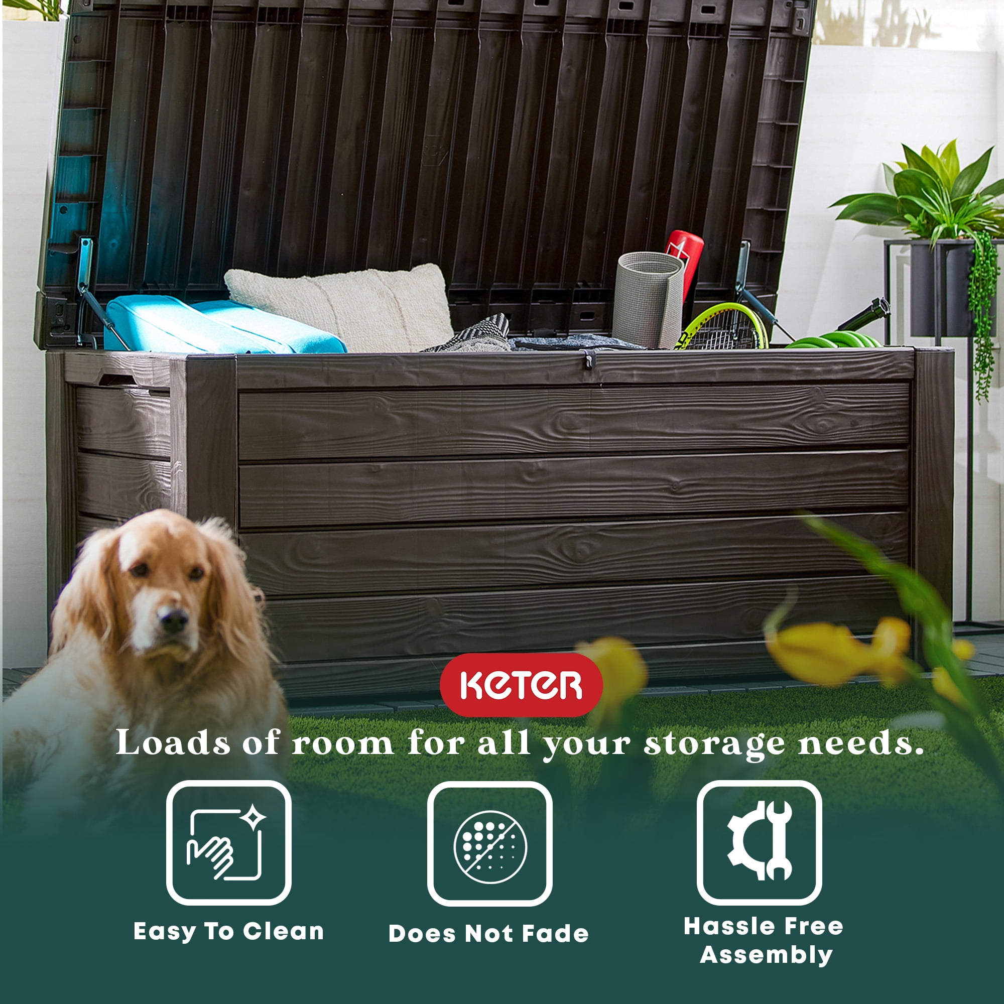 Open Box Keter Westwood 150 Gallon Outdoor Furniture Storage Deck Box, Espresso