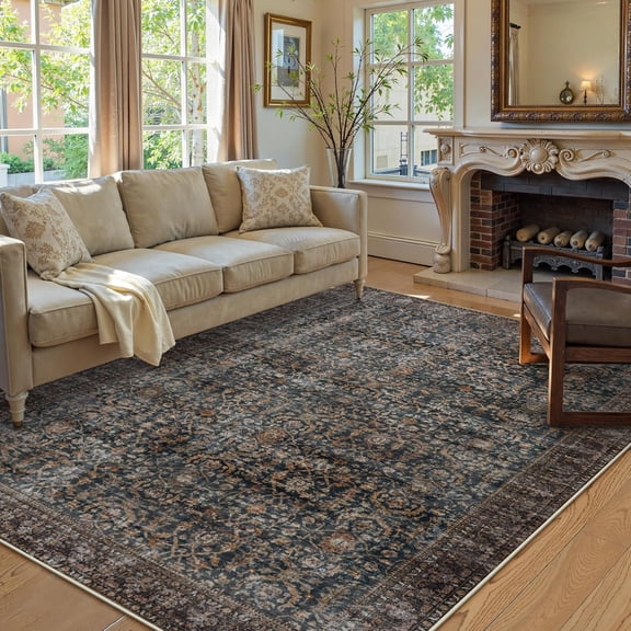 Washable 6x9 Area Rug Antique Distressed Vintage Style Non Slip Ultra Thin