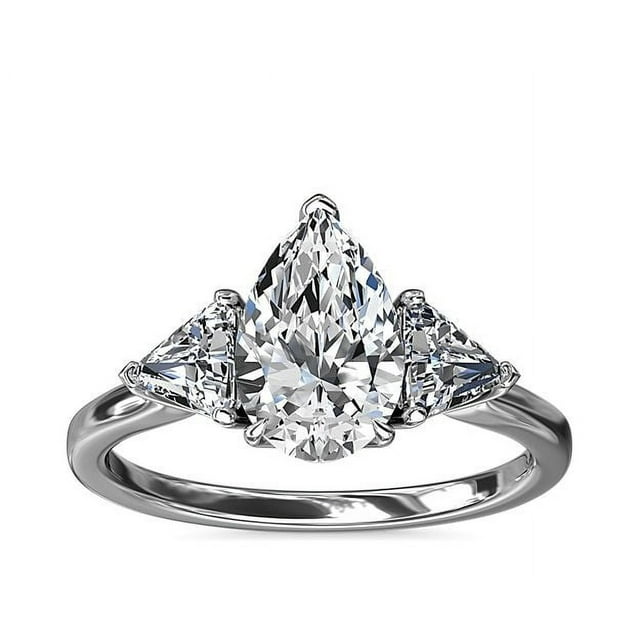 1.00 Ct Color F-G Pear Cut Genuine Diamond Radiating Three Stone Bridal Ring for Women Solid 950 Platinum Size 7