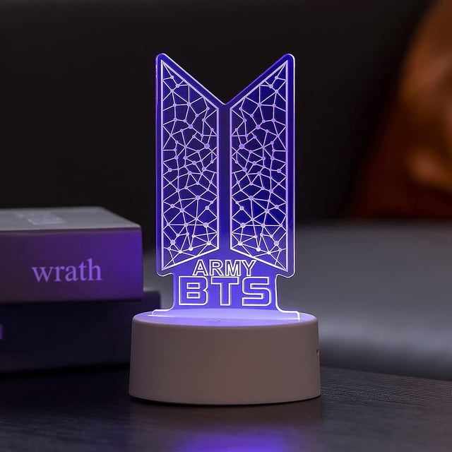 1 x 1 x 1 inchesKpop Bts Bangtan Boys 7 colores Led luz nocturna acrílica lámparas de noche para niños dormitorio decoración de la habitación del hogar para regalos de fanáticos de
