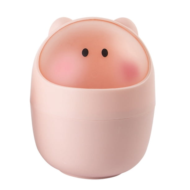 Cateissary Mini cubo de almacenamiento de basura con tapa de escritorio, accesorios para el hogar de oficina de cerdo de dibujos animados, Almacenamiento y organización del hogar