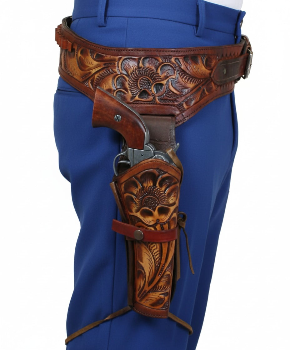 TJAYZ Western Drop Loop Leather Gun Belt and Holster, Right Hand, 44/45 Caliber, HARVEST 42"