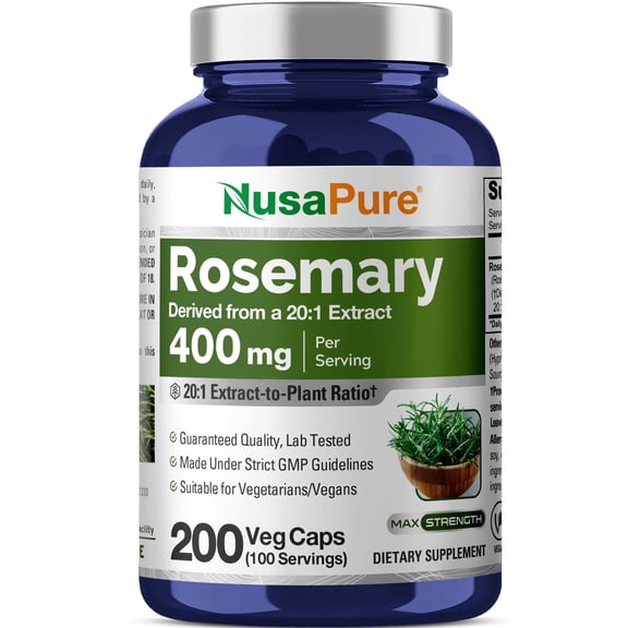 NusaPure Rosemary Capsules, 400 mg, 200 Veg Capsules (Non-GMO, Vegan)