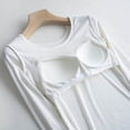 thumbnail image 5 of ZyeKqe Pajamas Tops for Women Built in Bras Long Sleeve Sleep Shirts Crewneck Undershirts Basic Layers Soft Loungewear, 5 of 6