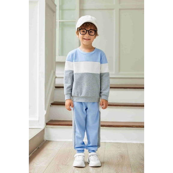 Arshiner Boys 2Pcs Color Block Sweatshirt & Casual Pants Fall Winter Outfits Set