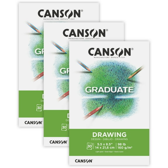 Canson Graduate Drawing Pad, Foldover Binding, 30 Sheet, 5.5x8.5 inch, Pack of 3