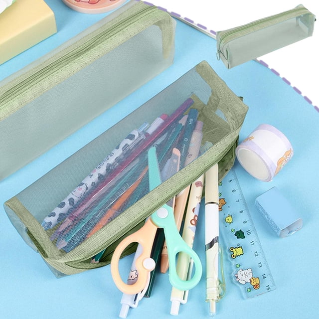 EGNMCR Organisation et Rangement, Bacs de Rangement, Conteneurs de Rangement Étudiant Simple Couche Maille Pencil Case Portable Grande Capacité Résistant aux Taches Pochette de Rangement Rectangulaire Maille cases