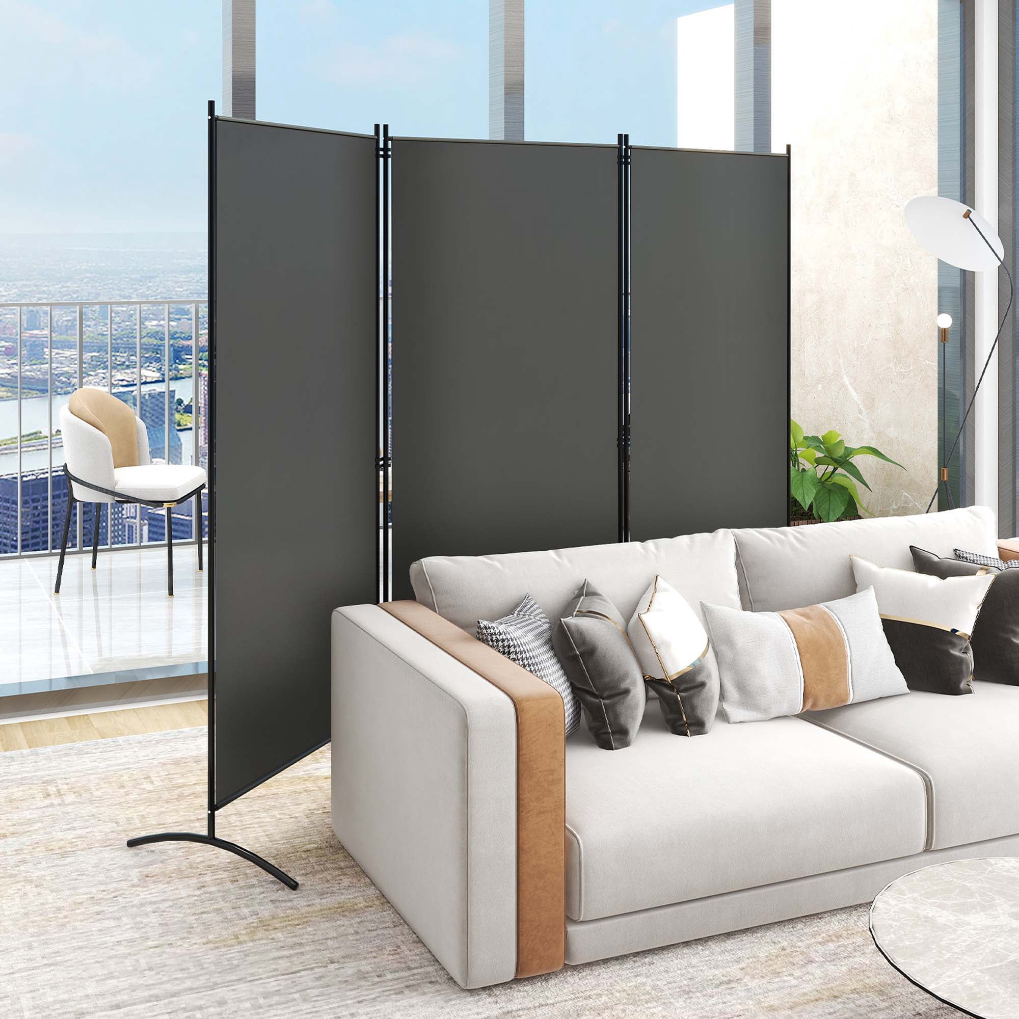 Costway 3-Panel Room Divider Folding Privacy Partition Screen for Office Room Grey