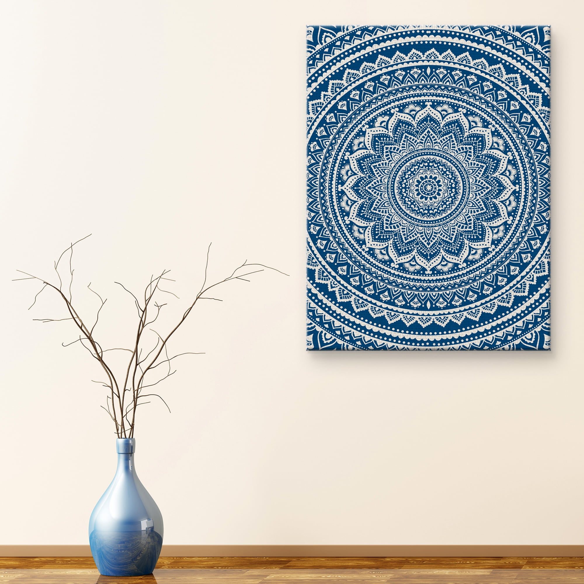 Masterpiece Art Gallery Medallion In Blue By Belle Maison Canvas Art Print 30" x 40"