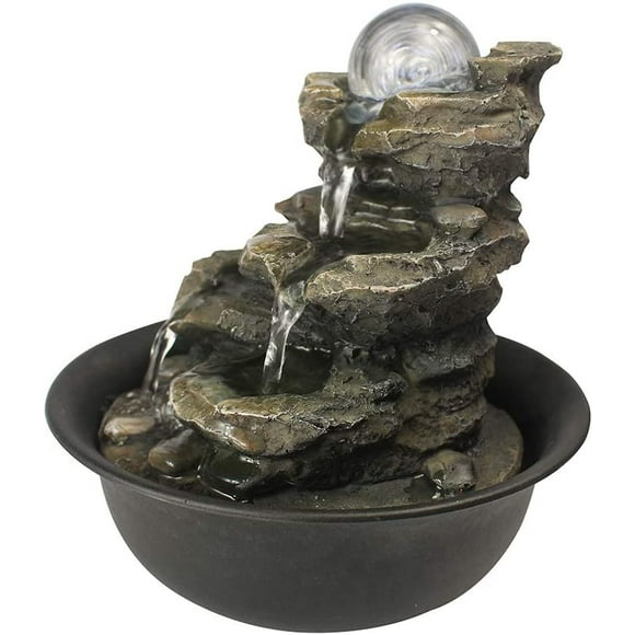 BBabe Spinning Orb Rock Cascading Tabletop Fountain, Zen Meditation Indoor Waterfall Feature with LED Light for Home Office Bedroom Relaxation