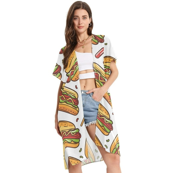 Hot Dogs Women Swimsuit Cover up V Neck Beach Dress Short Sleeve Vacation Outfits Swimwear