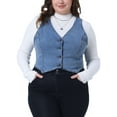 thumbnail image 1 of Chaleco de mezclilla sin mangas de talla grande para mujer GRACE & GRANDEUR, con cuello en V y botones, chaqueta casual de jean 2X azul claro, 1 of 1