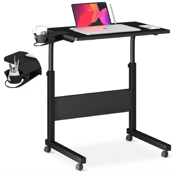 Small Standing Desk Adjustable Height, Portable Treadmill Desk, Mobile Table Ideal for Laptops and Tablets, Black