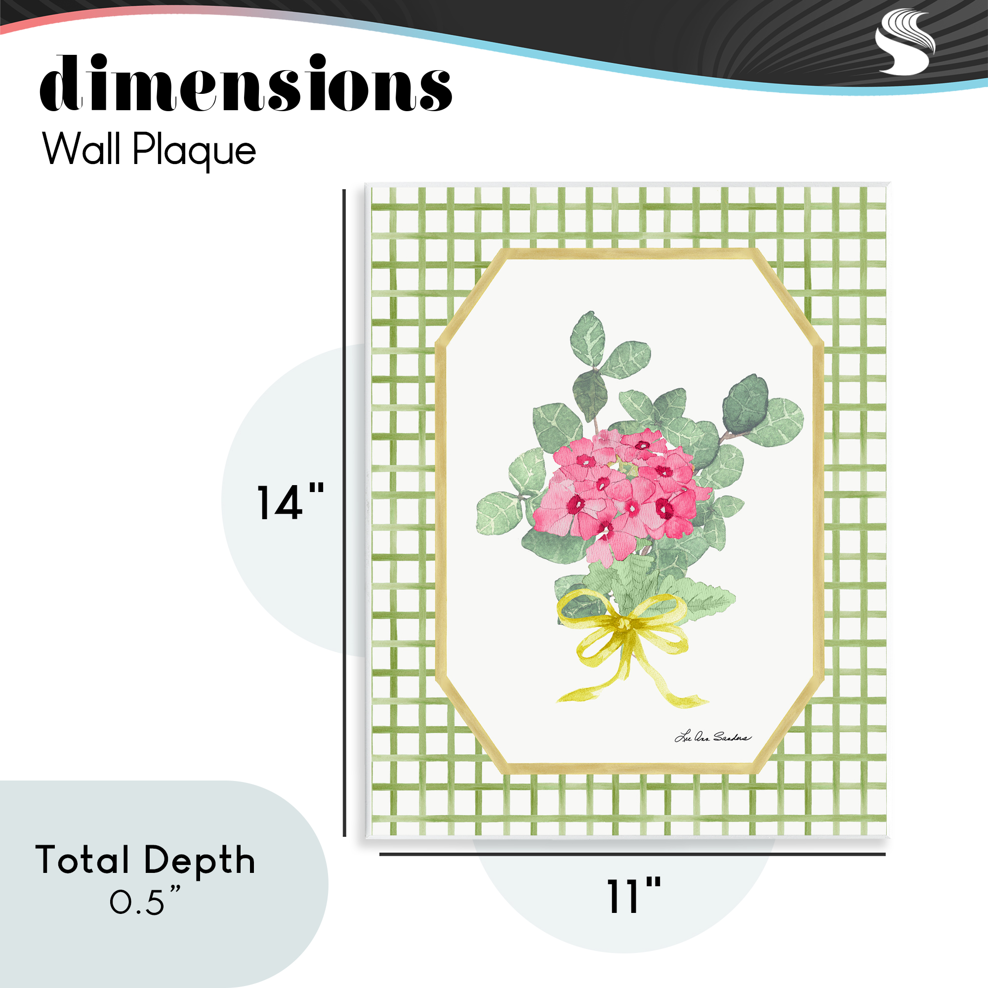 Botanical Story on Grid Pattern Wall Plaque Art, design by Lee Ann Sanders