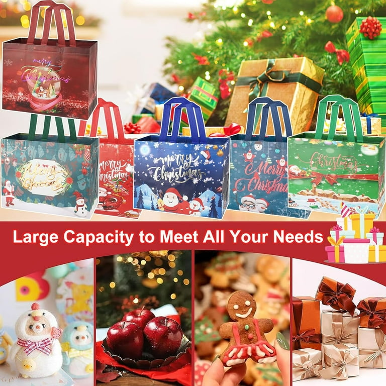 12 PCS Christmas Tote Bags - Reusable Holiday Gift Wrapping Bags With Handles