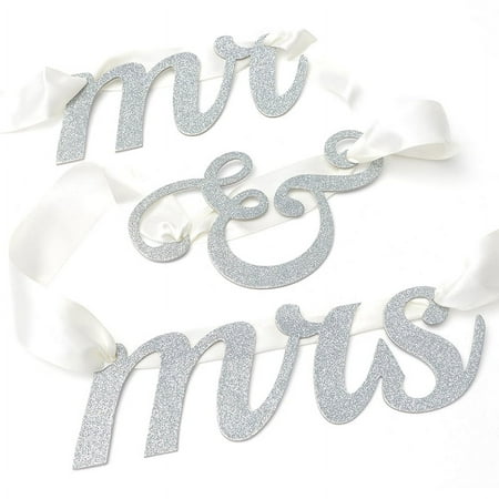 Way to Celebrate Mr & Mrs Glitter Banner with Satin Ribbon, 1 Each for Your Wedding Event