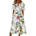 thumbnail image 1 of Robes d'Été Décontractées Imprimées pour Femmes pour l'Automne Col Rond Manches Courtes Robe d'Été Ample Bohème Robes d'Enseignant d'Été Robe de Plage avec Poche, 1 of 7