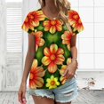 thumbnail image 3 of Flowers Arranged Green Background Pattern Women's Blouse Short Sleeve Women's Top T-Shirt Spring Summer Clothes, 3 of 7
