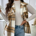 thumbnail image 4 of Plaid Vests for Women Lapel Sleeveless Jackets Button Front Checkered Shacket Lightweight Waistcoat Outerwear New Women's Vests Casual Fall Khaki XXL, 4 of 6