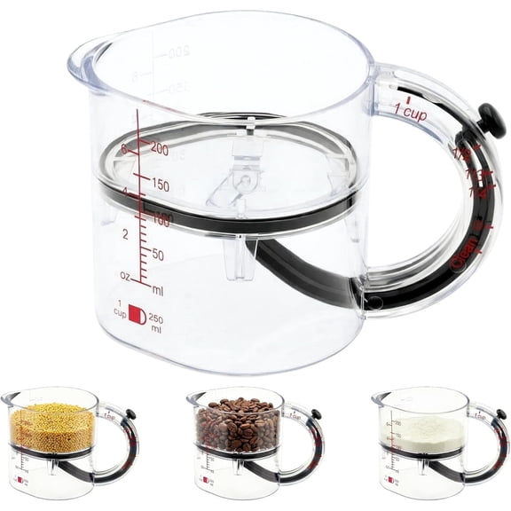 4-in-1 Adjustable Measuring Cup with Push Up Bottom, Dual Scale (ml/oz) for Baking, Cooking, Laboratory