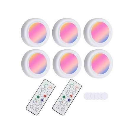 

Shebeky 6Pcs/Set Cabinet Light 2 Control Methods 5-speed Manual Dimming 16 Colors RBG Dimmable with Memory Function Multicolor Transformation Stick on Lights Home Supply