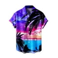thumbnail image 3 of Camisas Deportivas Hombre Camisa de estilo casual de manga corta para hombre Camisa de solapa con botones con estampado 3D de puesta de sol de junto al mar Cárdigan de manga corta (Purple, M), 3 of 4
