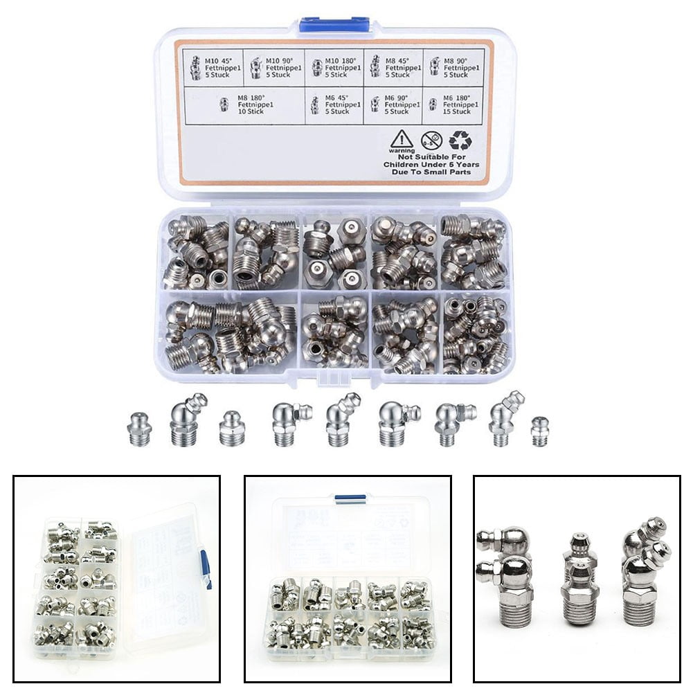 60 Piece Grease Fitting Kit with Needle Nozzle for Hard to Reach Areas