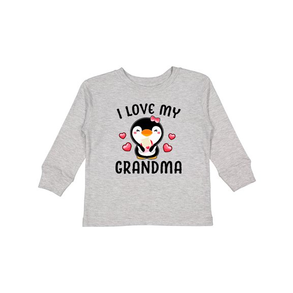 Inktastic I Love My Grandma with Cute Penguin and Hearts Girls Long Sleeve Toddler T-Shirt