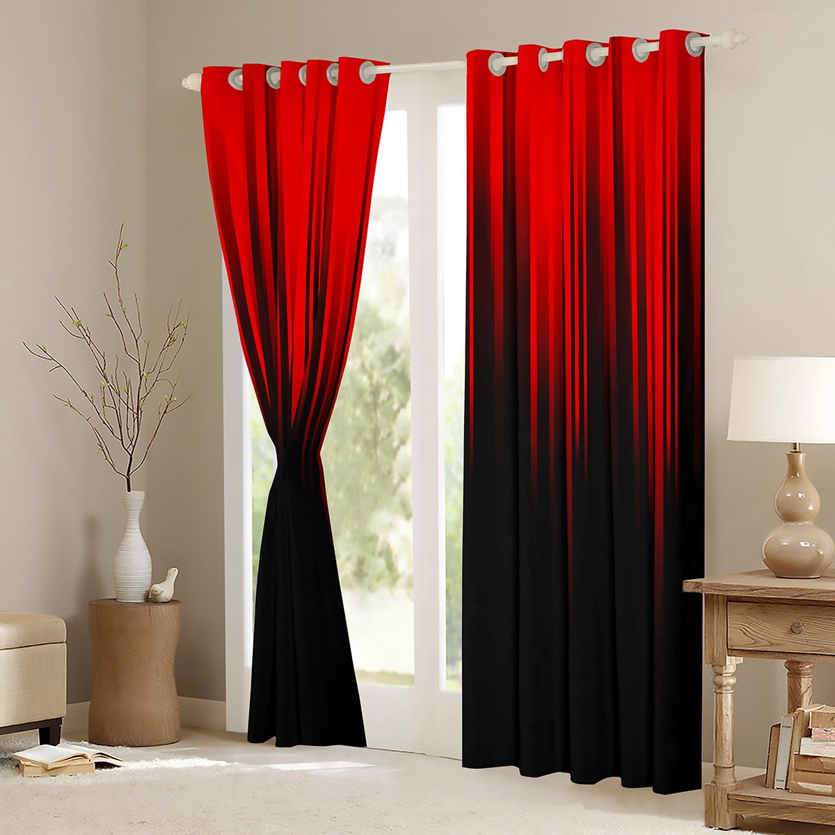 Red Black Blackout Curtains Stripes Lines Abstract Gradient Curtains & Drapes,Vintage Ombre Art Striped Geometry Window Curtains,Modern Stripe Geometric Curtains 42"Wx84"L