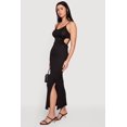 thumbnail image 2 of Women's Ribbed Knit Drawstring Keyhole Detail Side Slit Maxi Dress, 2 of 3