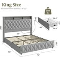 thumbnail image 2 of King Bed Frame with 51inch Tall Headboard Platform Velvet Upholstered Bed Frame with 4 Storage Drawers USB Charging Station Led Lights No Box Spring Needed Easy Assembly Grey, 2 of 7