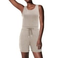 thumbnail image 1 of Outfmvch Bodys pour Femmes Shorts pour Femmes Été Bouton Lacets Sans Manches Léger Déchiré Shorts Droits Combinaison Col Rond Chandails en Molleton Beige TP, 1 of 8