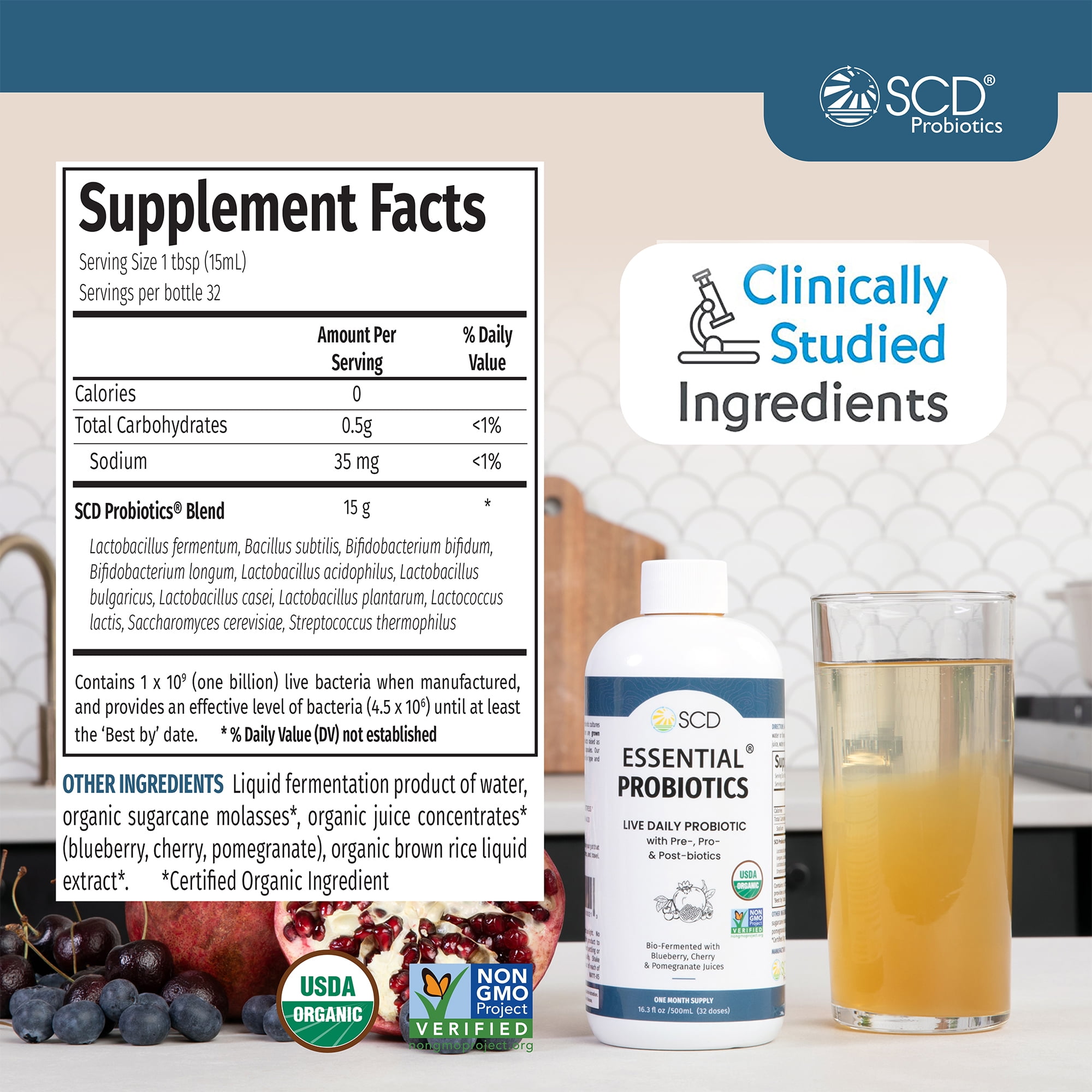 SCD Essential Probiotics, Liquid Probiotic Supplement with 11 Live Strains, 16.3 Fl Oz
