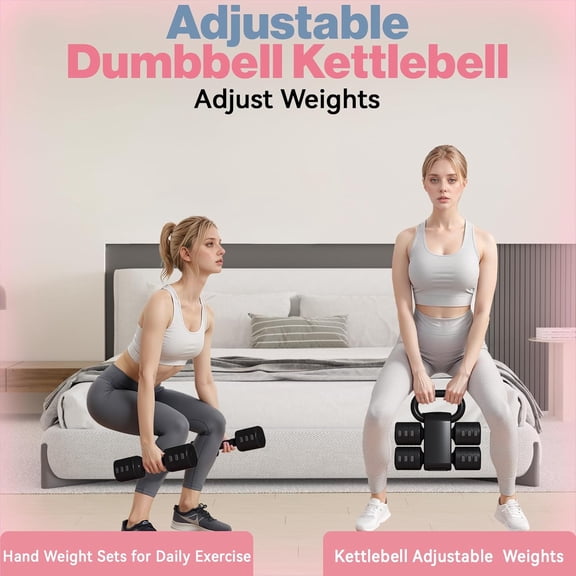 4-in-1 Adjustable Kettlebell and Dumbbell Set, Convertible Free Weights for Home Gym Fitness Training, Space-Saving Hand Weights for Women and Men, Black
