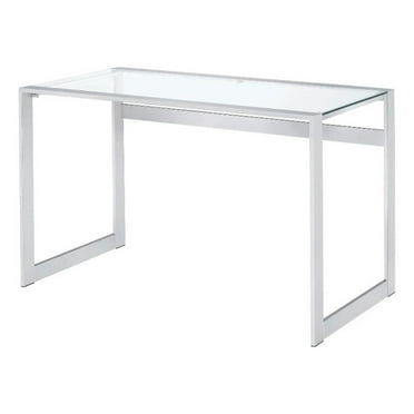 Coaster Hader Clear Glass Top Metal Writing Desk in Silver and Chrome