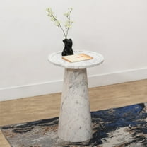 BIDK Home Marble Top Round Pedestal End Table - 24" - White