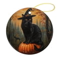 thumbnail image 3 of Christmas Ornaments Vintage Halloween Personalized Christmas Ornament Gift Ceramic Holiday Decoration Present Porcelain 3inch Flat Black Cat Wearing A Witch's Hat with Pumpkin Ceramic, 3 of 5