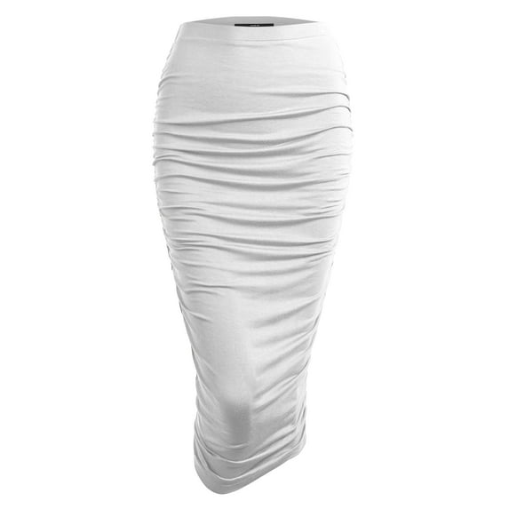 Made by Johnny Women's Slim fit Bodycon Party Club Night Out Elegant Ruched High Waist Long Pencil Skirt with Side Shirring XS WHITE