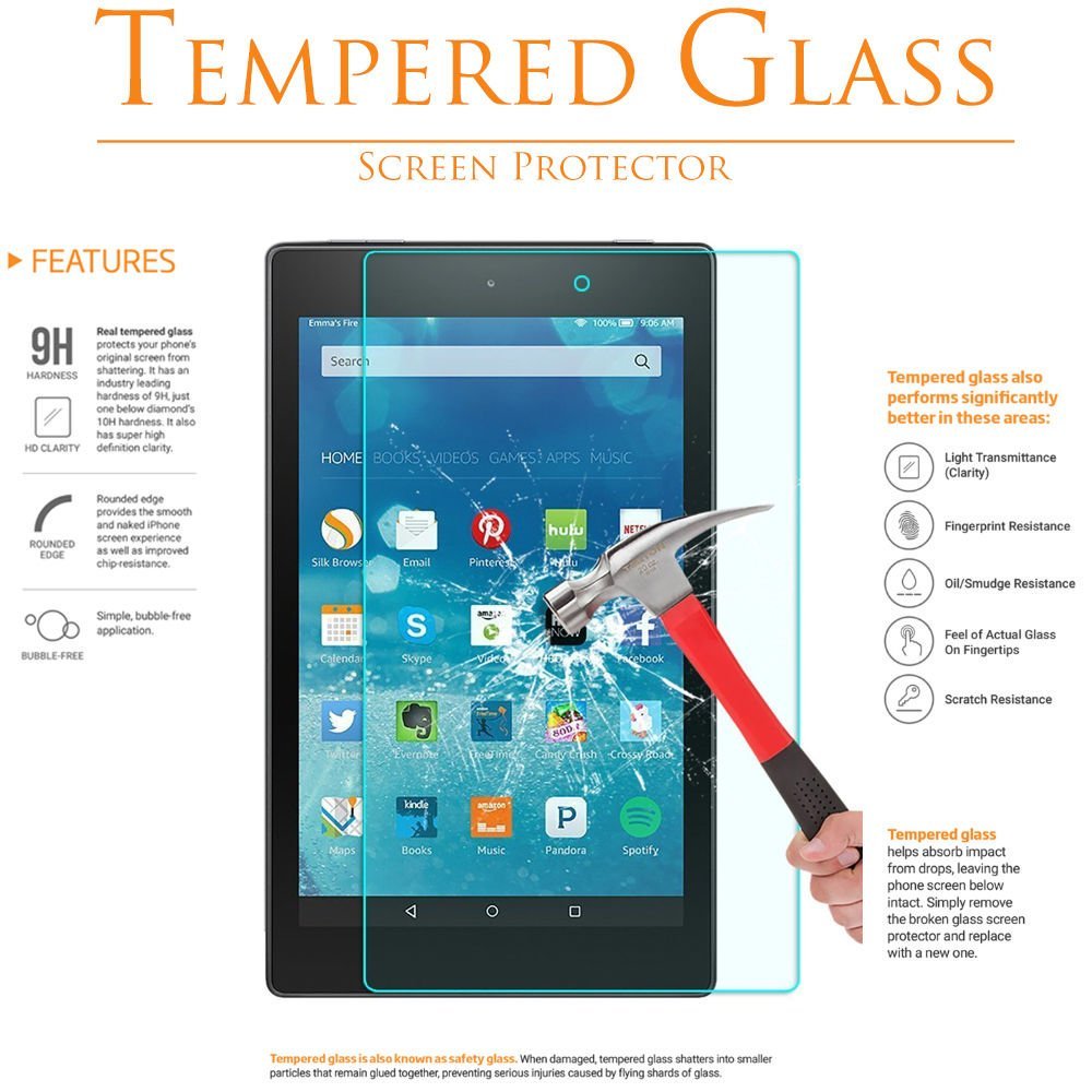 Kindle Fire HD 8 Screen Protector, Fits HD 8inch, Tempered Glass Screen Protector for Amazon