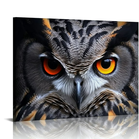 COMIO Canvas Wall Art Orange Eye Black Owl Canvas Print Artwork Black Birds Animal Wall Art Paintings for Living Room Dinning Room Bedroom Bathroom Home Decor