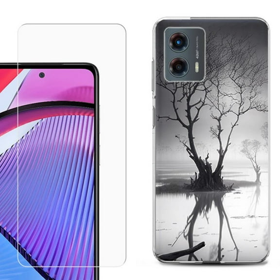 OneToughShield ® Compatible with Motorola Moto G 5G 2023, Shockproof Phone Case, with Tempered Glass Screen Protector - Tree BW