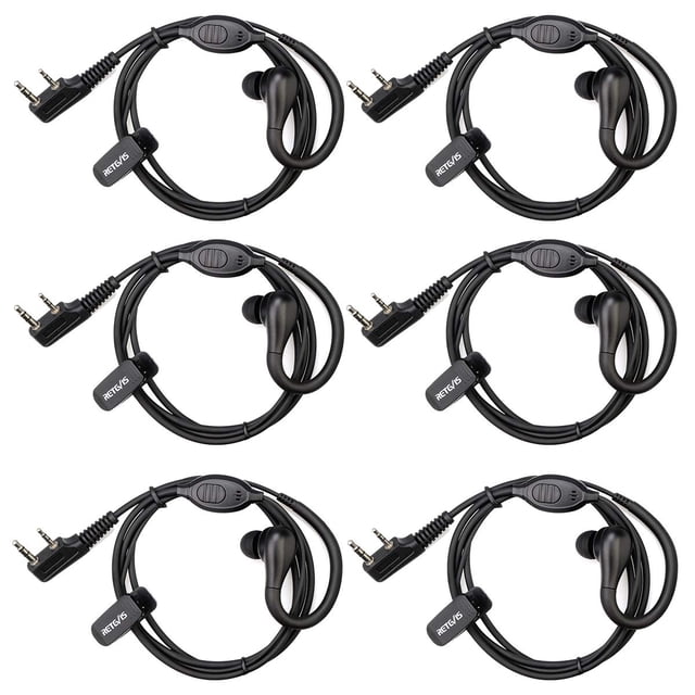 Auriculares Walkie Talkie Retevis RT22 de 2 pines con micrófono (paquete de 6)