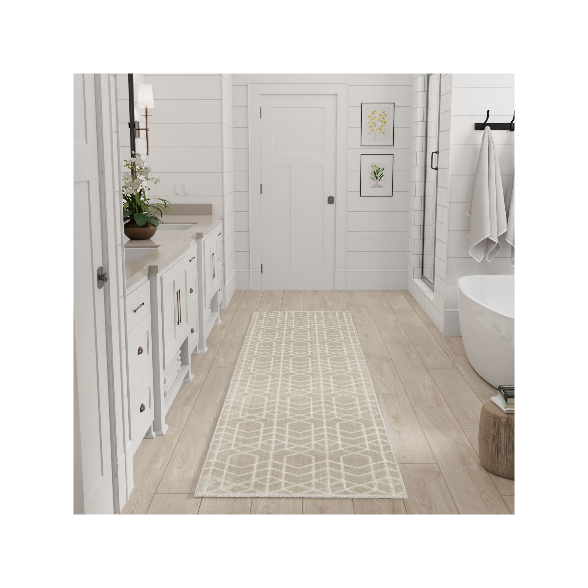 Nourison Washable Charm 2'2" x 10' Silver Ivory Modern Indoor Rug