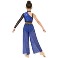 thumbnail image 5 of YiZYiF Girls Sequin Rhinestones Crop Top with Lyrical Performance Chiffon Pants Jazz Dance Outfit Sets Royal Blue 12, 5 of 7