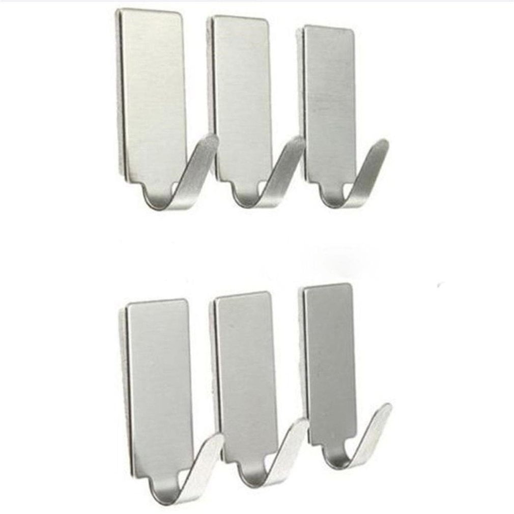 6PCS Self Adhesive Bathroom Wall Door Stainless Steel Holder Hook Hanger Hooks