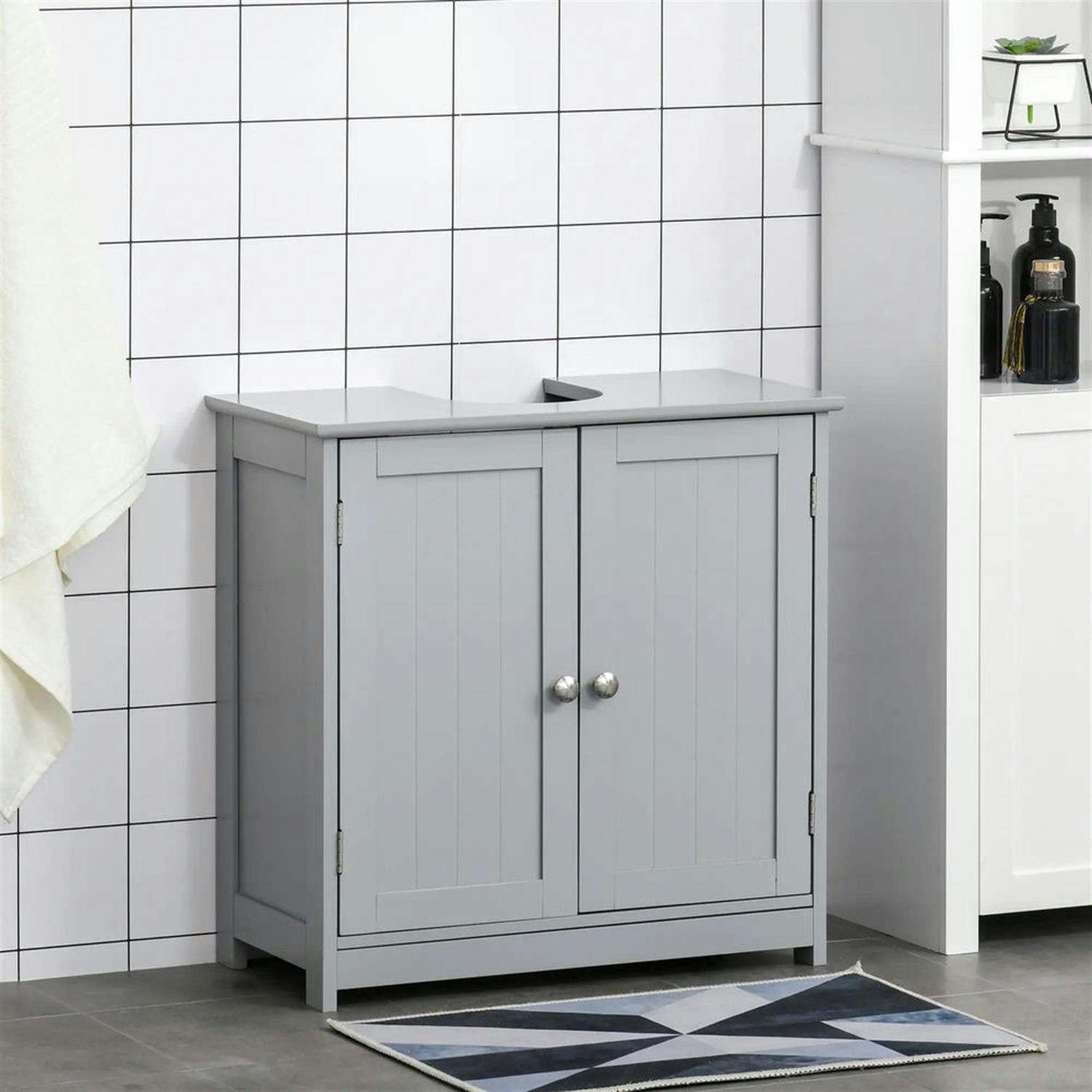 Demi Bonn 23" Bathroom Vanity with U-Shape Cut-Out and Adjustable Internal Shelf, Pedestal Sink 2-Door Cabinet, Under Sink Cabinet, Gray